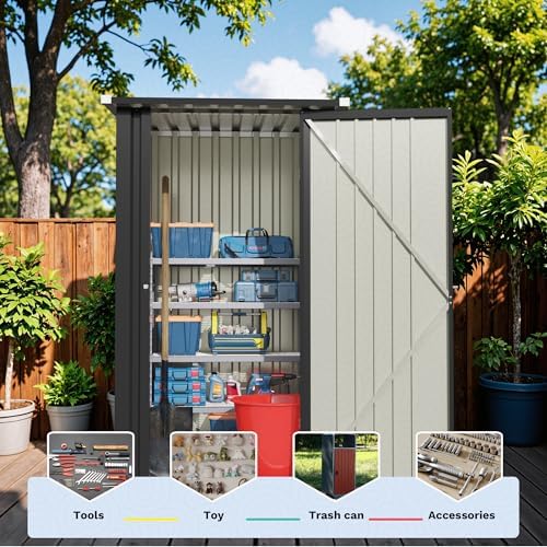 Devoko 3x3 FT Outdoor Storage Shed, Small Garden Tool Shed with Single Lockable Door, Metal Tool Storage Shed with Sloping Roof, Outside Shed for Backyard Patio Lawn, Black - Image 6