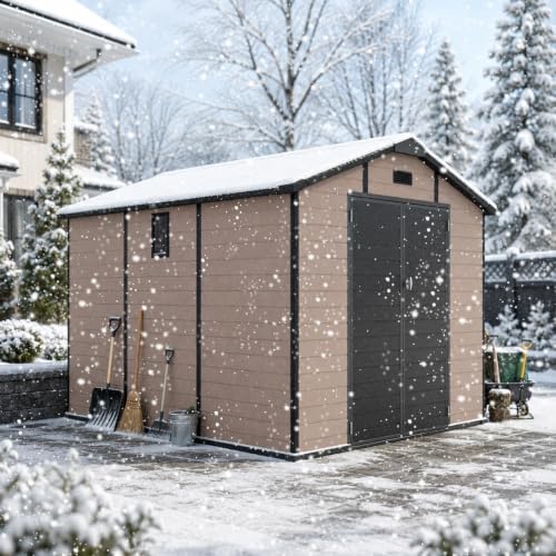 8x10 FT Plastic Outdoor Storage Shed with Lockable,Window & Floor,Champagne - Image 5
