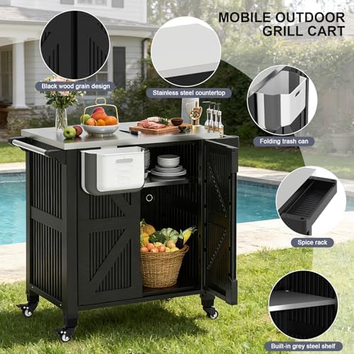 Outdoor Grill Cart with Stainless Steel Top & 2-Tier Storage Cabinet - Image 3