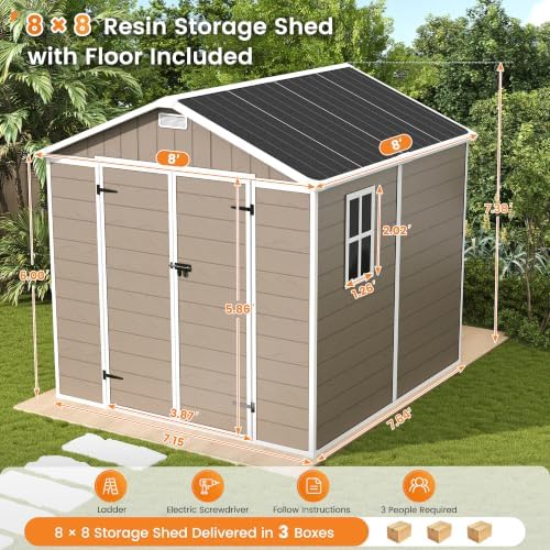UDPATIO 8x8 FT Resin Storage Shed, Plastic Outdoor Storage for Garden,Brown - Image 2