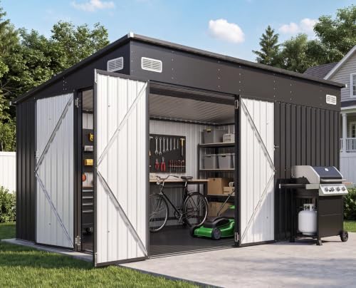 8'x12' Lean to Shed Metal Storage Shed with Floor,Triple Door by Breezestival