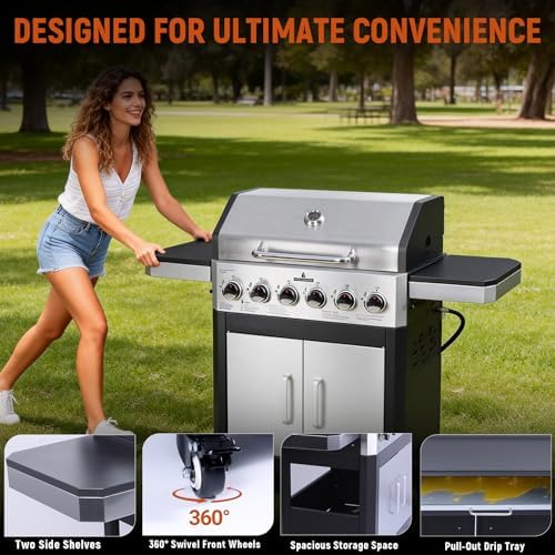 Redlife 6-Burner Propane Gas Grill, 60,000 BTU Outdoor BBQ Grill - Image 6