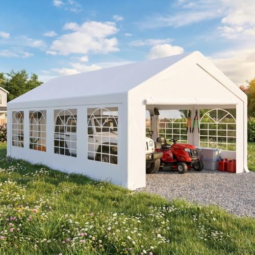 COBIZI Carport 13x26FT Party Tent Heavy Duty,Storage Shelter Shed Portable Garage withh 8 Sidewalls & Built-in Sandbags, Waterproof Wedding Canopy Gazebo Commercial Tent for Party, Camping, Patio by COBIZI