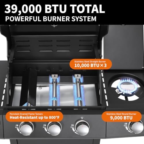 3 Burner Gas Griddle & Grill Combo with Side Burner, Black - Image 6
