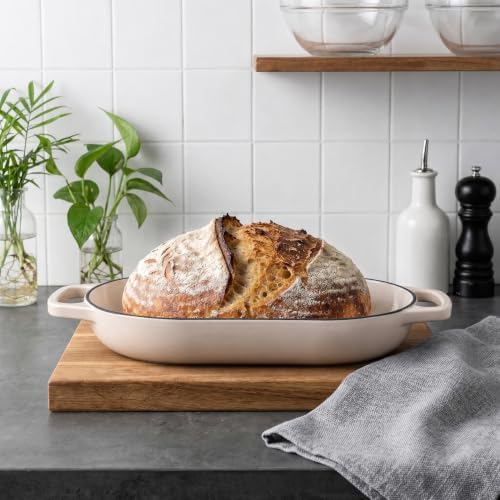 VORRINGARD Enameled Cast Iron Dutch Oven Pot with Dome Lid, Oval Bread Oven for Homemade Sourdough Bread Baking, Oven Safe up to 500°F, 6 Quart, Latte - Image 5