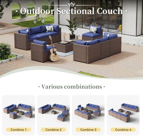 Aoxun 10 Piece Patio Furniture Set Wicker Rattan Patio Conversation Set - Image 6