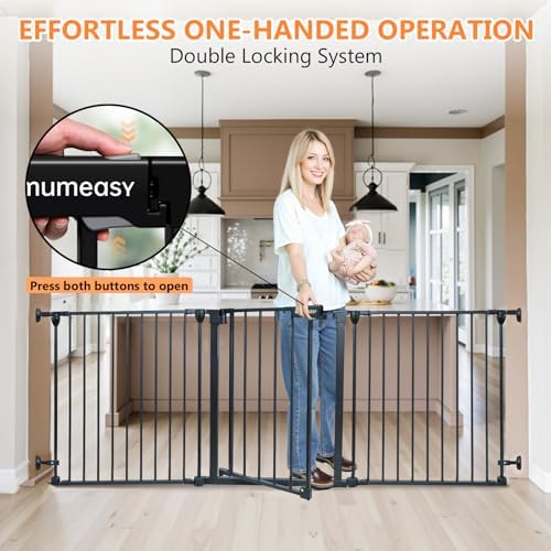 199" Extra Wide Baby Gate, Play Yard Child Safety Gate, Dog Gates with Auto-Close Door, Double Locking System for The House Doorways, Fireplace, Kitchen, 8-Panels, 30" Tall - Image 3