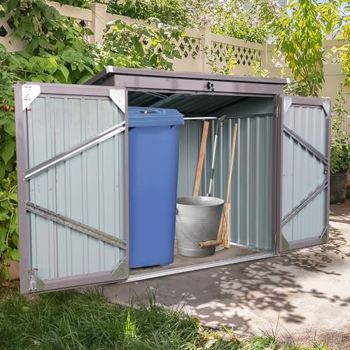 62.25 Inch Outdoor Trash Can Storage Shed for 2 Bins, Metal Garbage Bin Enclosure,Waterproof Stainless Galvanized Steel, Outdoor Waste Bin Storage Cabinet for Garden Yard,Light Gray by Unknown