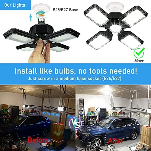 2-Pack LED Garage Light,150W Deformable Garage Ceiling Lights,15000LM, 4 Adjustable Panels, E26/E27 Shop Lights for Basement, Barn, Workshop,High Bay Light - Image 5