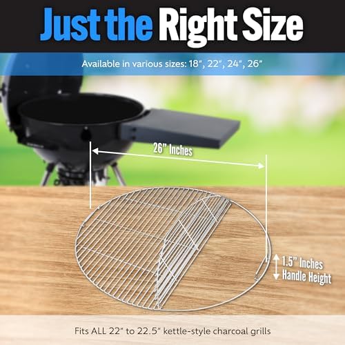 SnS Grills Slow ‘N Sear EasySpin Charcoal Grill Cooking Grate - Compatible with Weber and Other Grills, 2-Zone Stainless Steel Hinged Replacement - Tailgating & Backyard Cooking - 26” Inches - Image 5