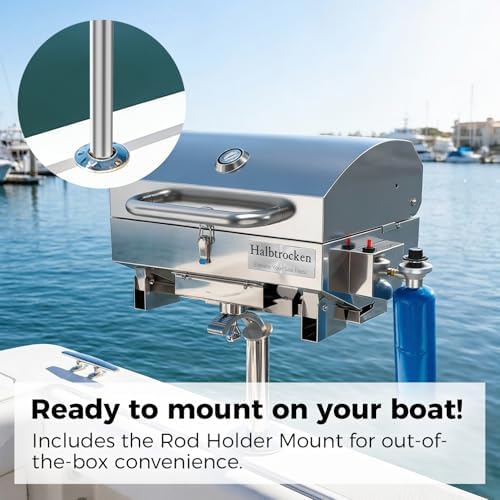 Halbtrocken Stainless Steel Marine Gas Grill with Rod Holder Mount & Cover - Image 5
