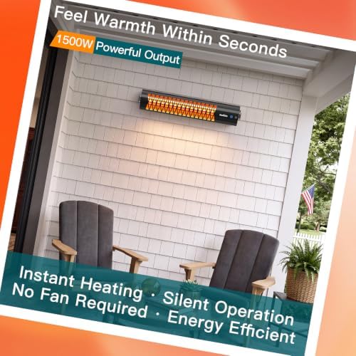 Danluke 1500W Electric Patio Heater, Wall Mounted Outdoor Heater with Remote & Touch Control, Carbon Fiber Heating for Patio, Garage, Deck, Gazebo, Backyard, Black - Image 5
