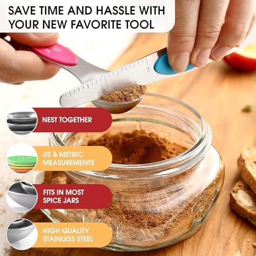 Spring Chef Stainless Steel Magnetic Measuring Spoons Set of 8, Neon - Image 5