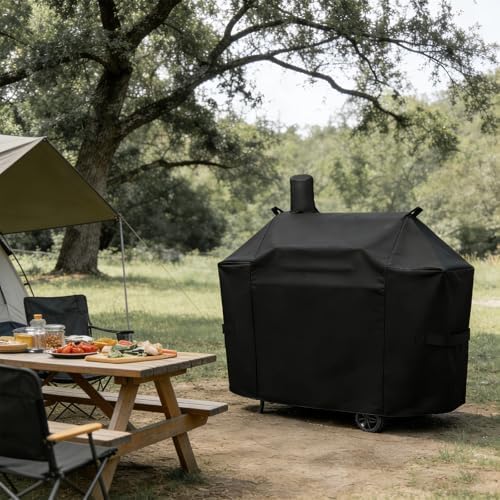Grill Cover for Expert Grill Offset Smoker, 600D Heavy Duty Waterproof Cover for Expert Offset Smoker with Handles & Starps, Year-Round Outdoor Protection - Image 5