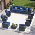 Aoxun 13 Piece Outdoor Patio Furniture Set with Coffee Table, Wicker Rattan Outdoor Furniture with High Back Swivel Rocker Chairs, Outdoor Conversation Set with Thick Cushion & Side Table, Navy Blue by Aoxun