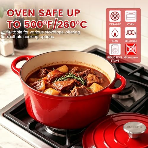 5 Qt Enameled Cast Iron Dutch Oven with Lid, Red - Image 5