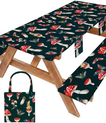 Picnic Table Cover with Bench Covers Elastic Tablecloth Camping Essentials Table Cloth Outdoor Glamping Cool Fun Unique Ideas Birthday Camping Gifts for Mother Mama Mommy Mom from Daughter Son Black by Wrakus