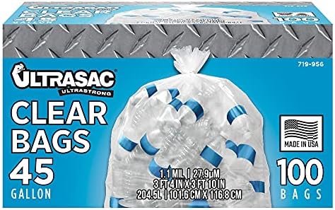 Ultrasac - Recycling Bag, 45 Gallon, 1.1 Mil, 40"x46", Clear, 100 Count w/Ties by Ultrasac