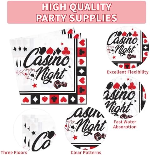 Grencian 96Pcs Casino Party Decorations Poker Plates and Napkins, Serves 24 - Image 3