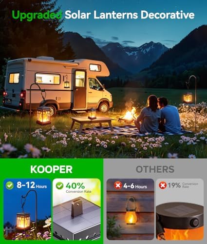 KOOPER Hanging Solar Lanterns Outdoor Waterproof, 6PCS Flickering Flame Hanging Solar Lights for Outside, Outdoor Solar Lanterns up to 12 Hours, Lanterns Decorative for Patio Porch Yard Garden Decor - Image 5