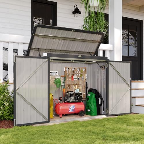 80 Cu. Ft Outdoor Trash Can Shed with Pneumatic Support Rod, 5x3 Ft Outdoor Storage Shed w/Lockable Doors & Waterproof Lid Chain,Ideal for 2 Trash Bins for Patio/Garden/Backyard by BinpLax