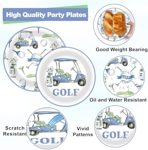 96PCS Golf Party Plates and Napkins Golf Birthday Party Supplies for Baby Shower Sports Theme Disposable Dessert Paper Plates Watercolor Blue Party Game Day Sports Fans Events Decorations - Image 3