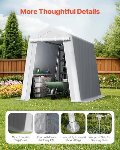 VEVOR 6x8x7 FT Heavy-Duty Portable Outdoor Storage Shed Tent, Waterproof Carport Garage Shelter with Roll-Up Zipper Door & Vents, UV-Resistant Canopy for Motorcycle, Bike, Lawn Mower, Tools, Gray - Image 6