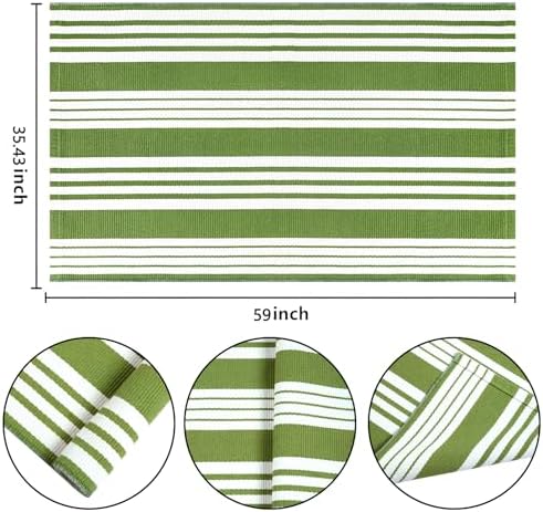 Green and White Outdoor Rug 3'x 5'Washable Area Rug Layered Doormat - Image 2