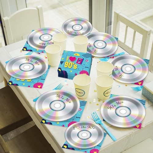 CHUNNIN 200Pcs 90's Party Paper Plates and Napkins for 50 Guests - Image 5