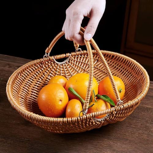 RT&BS Wicker Egg-collecting Basket with Handles, Wicker Bread Basket Oval, Handwoven Fruit Basket with Handles, Reusable Storage Baskets for Living Room, Kitchen, Store, Restaurant, Outdoor (Brown, S) - Image 5