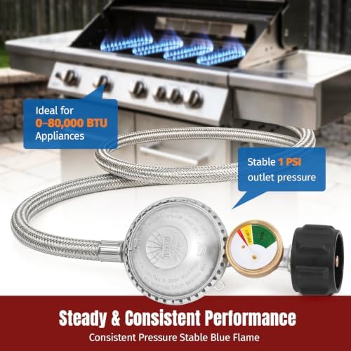 SHINESTAR 6FT Stainless Steel Braided Propane Regulator with Hose and Gauge - Image 3