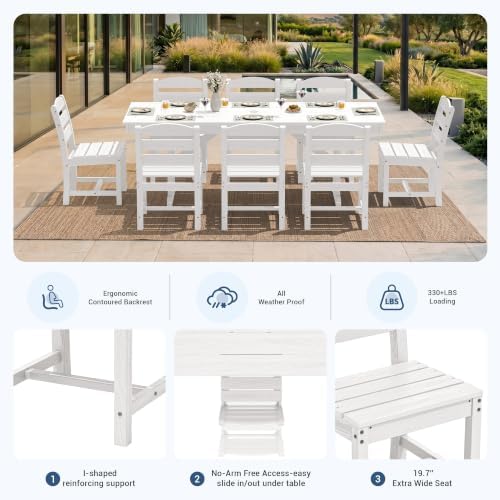 KINGYES Outdoor Armless Dining Chairs Set of 8,HDPE Patio Chairs,White - Image 4