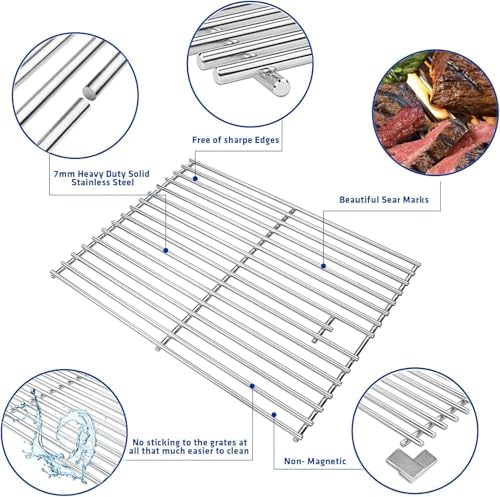 Uniflasy Parts for Nexgrill 720-0830H, 720-0888/720-0888N, Cuisinart CGG-7400 – 17" Stainless Steel Cooking Grates (2 Pack) + Heat Plates/Flame Tamers (5 Pack) for Nexgrill Replacement Parts - Image 3