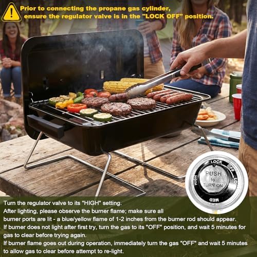 BESTFIRE Portable Propane Gas Grill with New 2-in-1 Valve - Compatible with Large Tank & Small Cylinder, Gas Grill with Foldable Legs & Adjustable Regulator,Heavy Duty, Perfect for Outdoor Camping - Image 5