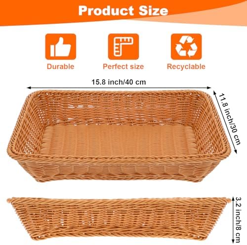 5 Pack 15.8 Inch Large Wicker Bread Baskets, Brown Woven Serving Basket Trays for Food, Bread, Fruits, Vegetables, Snacks - PVC Rattan Display for Restaurant & Home - Image 2