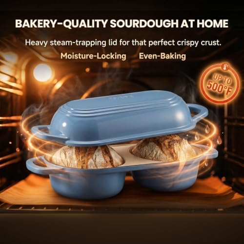 Enameled Cast Iron Bread Loaf Pan with Lid,Double Sourdough Baking Pan-Blue - Image 6