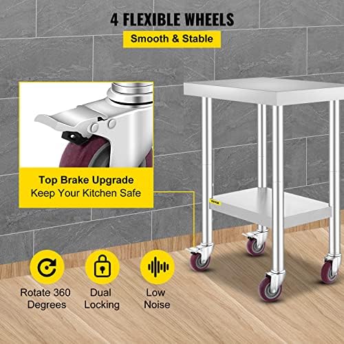 Mophorn 24x18x34 Inch Stainless Steel Work Table 3-Stage Adjustable Shelf with 4 Wheels Heavy Duty Commercial Food Prep Worktable with Brake for Kitchen Prep Work - Image 5