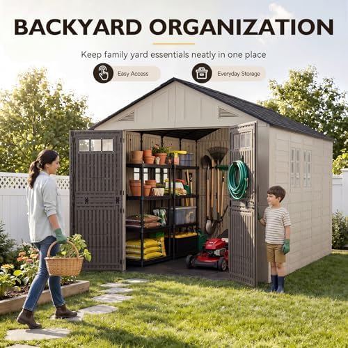 Aoxun 8x12 Ft Outdoor Storage Shed with Floor, Large Resin Outdoor Shed with Lockable Door & Windows, Garden HDPE Sheds for Lawn Tools, Pool Supplies & Bikes - Image 2