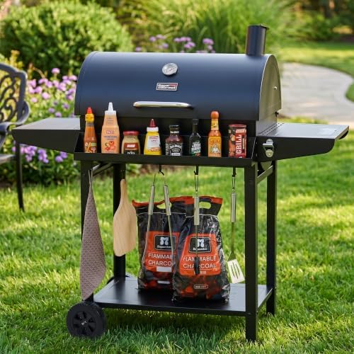 Royal Gourmet CC1830T Barrel Charcoal Grill, Front Storage Basket, Hooks - Image 2