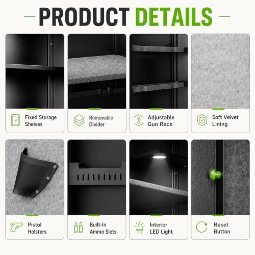 [No Assembly Required]10-12 Gun Safe for Rifles and Pistols, Biometric Gun Safe with Fingerprint and Digital Keypad, 57" Rifle Safe Gun Cabinet with Adjustable Rack, Shelf and Door Organizer for Home - Image 5