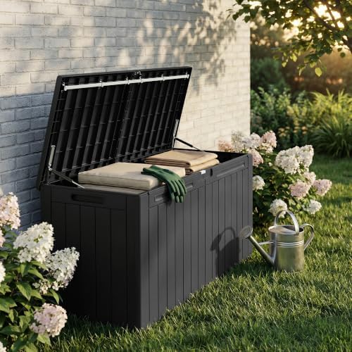 110 Gallon Deck Box Outdoor Indoor Waterproof Storage Box, Black - Image 2