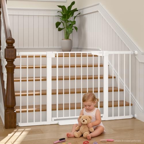 Cumbor 30-54" Extra Wide Baby Gate for Stairs, Auto Close Dog Gate White by Cumbor