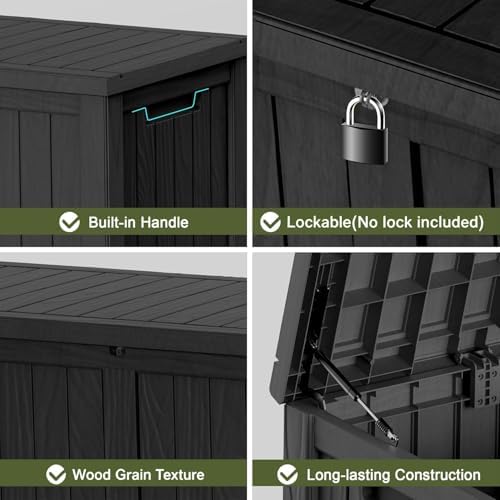 Outdoor Storage Box 150 Gal Waterproof Deck Box Lockable Black - Image 6
