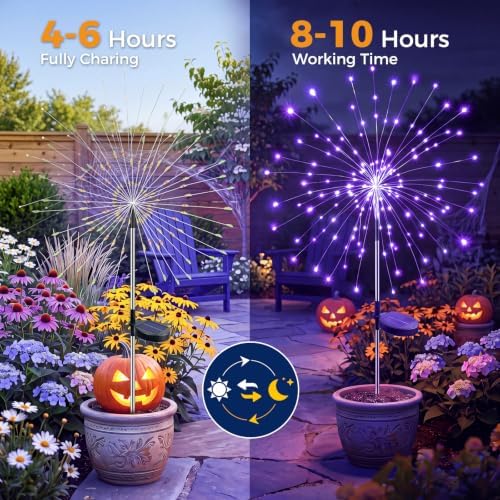 btfarm 2 Pack Solar Halloween Lights Outdoor, Purple Firework Light - Image 7