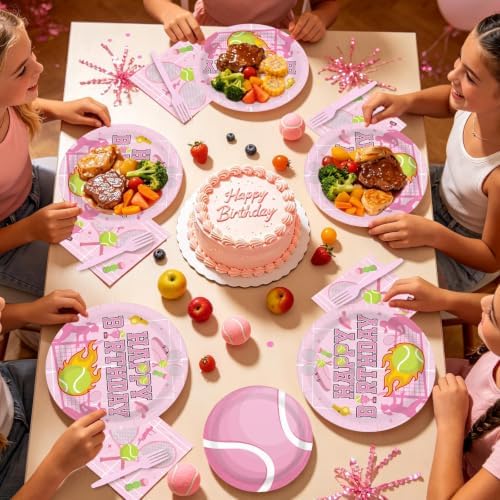 96Pcs Pink Tennis Birthday Party Decorations for Girls, Serves 24 - Image 7