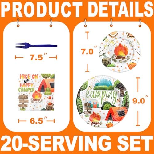 Camping Party Decorations - Camping Themed Paper Plates and Napkins for Kids Birthday Party, Serves 20 Guests - Image 2