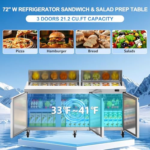 Rockitch 72" W Commercial Sandwich Prep Table Refrigerator 22 Cu.ft 16 Pans - Image 2