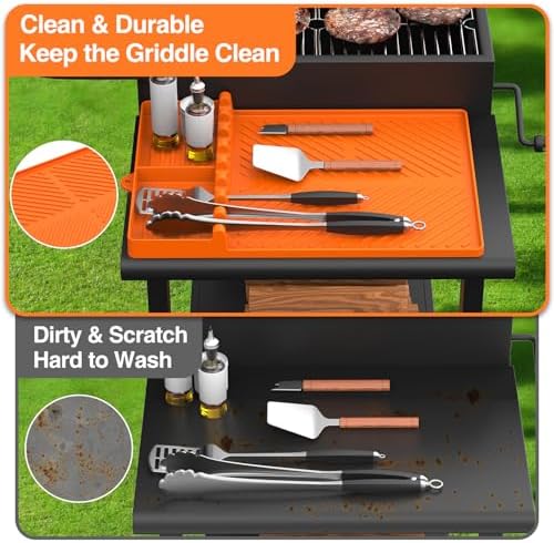 Silicone Griddle Tools Mat for Blackstone, Griddle Accessories Side Shelf Mat Grill Pad for Outdoor Grill Kitchen Counter Spatula Silicone Mat with Drip Pad (Orange (2Packs)) - Image 6
