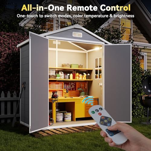 Aoxun 6x4 FT Outdoor Storage Shed, Resin Shed with Suction Light, Gray - Image 3