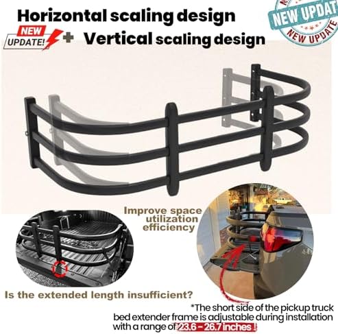 Truck Bed Extender,Aluminum Bilateral Retractable Tailgate Extender,52"-62.6"|23"–26.7"|H18,Fits for Ford F150,Titan,ToyotaTundra,ChevySilverado,GMC Sierra,Ram 1500/2500/3500,with Pair of Brackets - Image 3